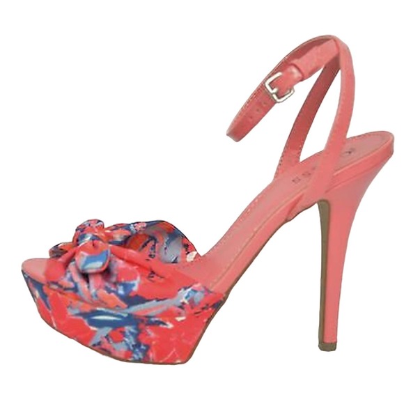 Guess NUALA Bow Toe Slingback Platform Pump Sandal Heel Shoe Multi/Red 7.5/8 New - Picture 2 of 6